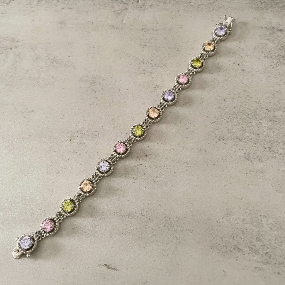 .925 Sterling Silver Multicolor Simulated Gemston… - image 4